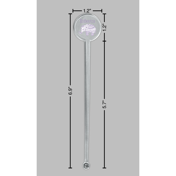 Baby Elephant Clear Plastic 7" Stir Stick - Round - Dimensions