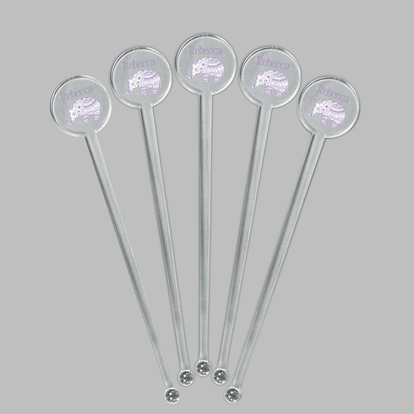 Baby Elephant Clear Plastic 7" Stir Stick - Round - Fan View