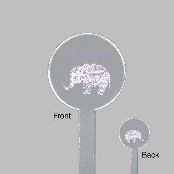 Baby Elephant Clear Plastic 7" Stir Stick - Round - Front & Back