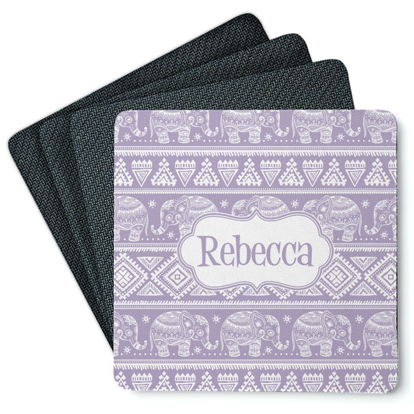 Custom Baby Elephant Square Rubber Backed Coasters - Set of 4 (Personalized)