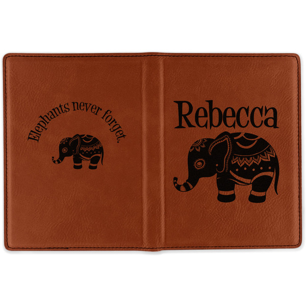 Baby Elephant Cognac Leather Passport Holder Outside Double Sided - Apvl