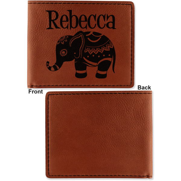 Baby Elephant Cognac Leatherette Bifold Wallets - Front and Back Single Sided - Apvl