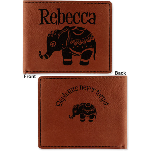 Baby Elephant Cognac Leatherette Bifold Wallets - Front and Back