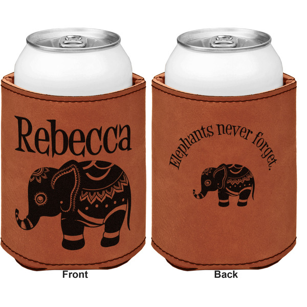 Baby Elephant Cognac Leatherette Can Sleeve - Double Sided Front and Back
