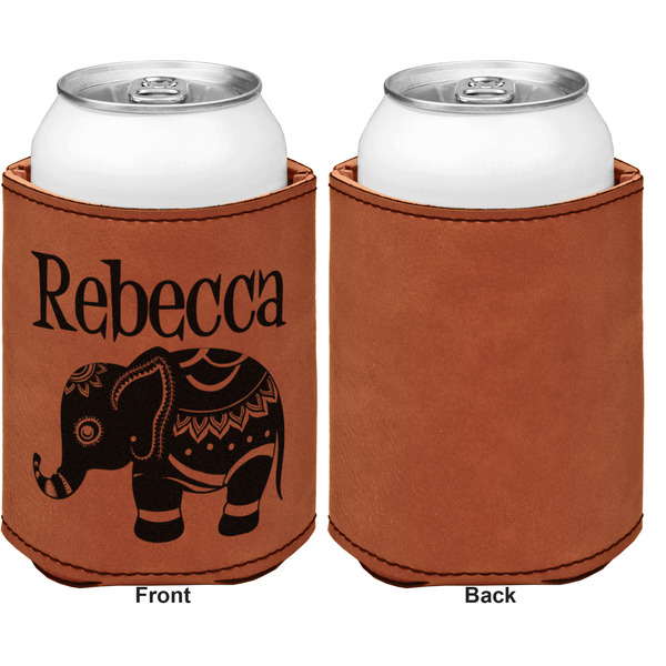 Baby Elephant Cognac Leatherette Can Sleeve - Single Sided Front and Back