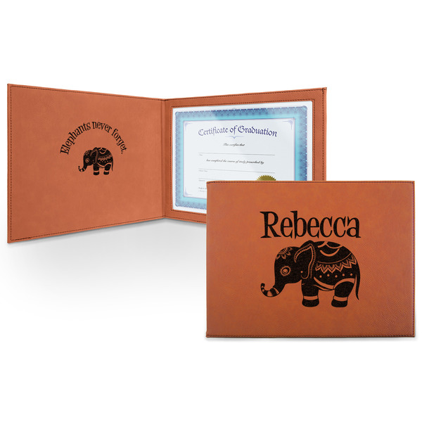 Custom Baby Elephant Leatherette Certificate Holder - Front and Inside (Personalized)