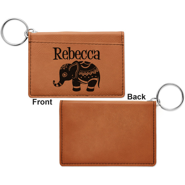 Baby Elephant Cognac Leatherette Keychain ID Holders - Front Apvl