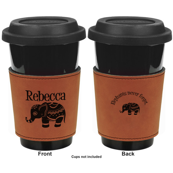 Baby Elephant Cognac Leatherette Mug Sleeve - Double Sided Apvl