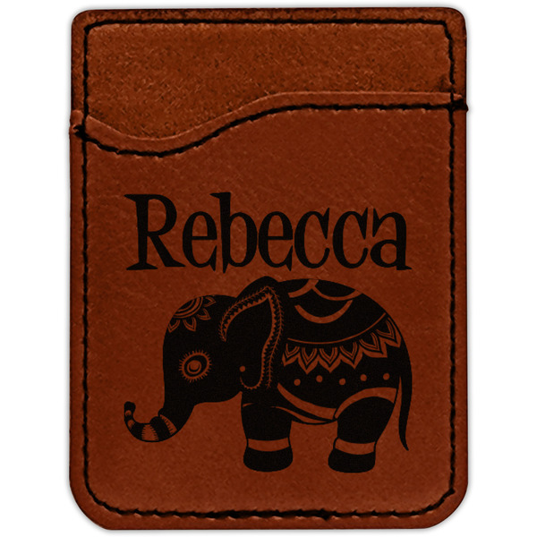 Baby Elephant Cognac Leatherette Phone Wallet close up