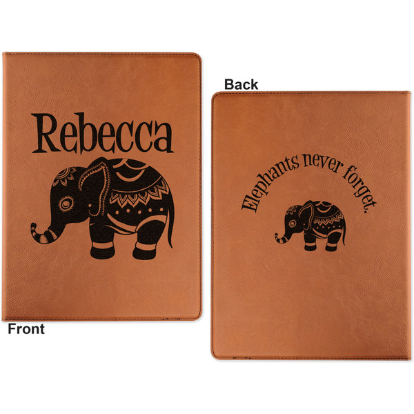 Baby Elephant Cognac Leatherette Portfolios with Notepad - Large - Double Sided - Apvl
