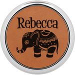 Baby Elephant Leatherette Round Coaster w/ Silver Edge (Personalized)
