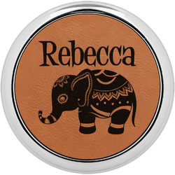 Baby Elephant Leatherette Round Coaster w/ Silver Edge - Single or Set (Personalized)