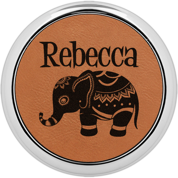 Custom Baby Elephant Leatherette Round Coaster w/ Silver Edge - Single or Set (Personalized)
