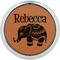 Baby Elephant Cognac Leatherette Round Coasters w/ Silver Edge - Single