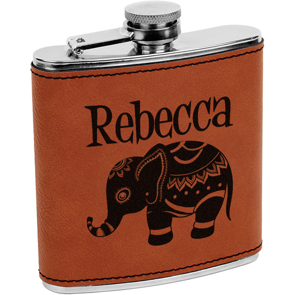 Custom Baby Elephant Leatherette Wrapped Stainless Steel Flask (Personalized)