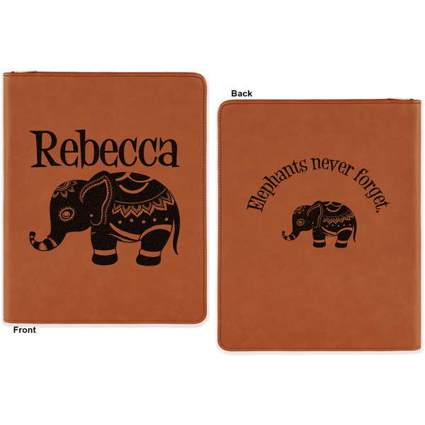 Baby Elephant Cognac Leatherette Zipper Portfolios with Notepad - Double Sided - Apvl