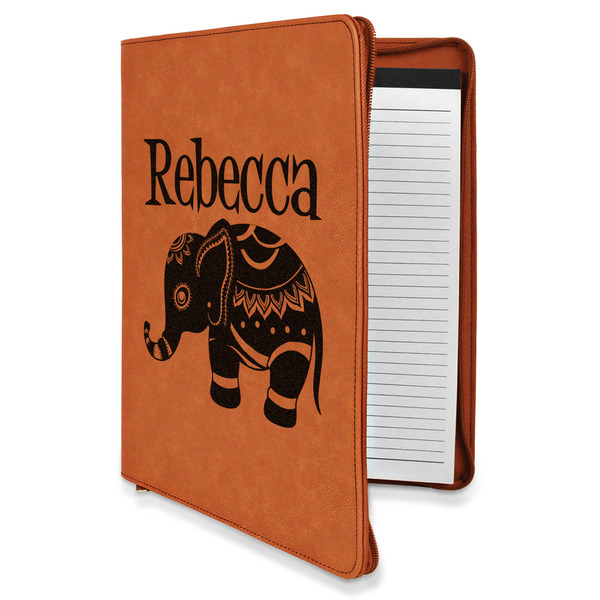Custom Baby Elephant Leatherette Zipper Portfolio with Notepad - Double Sided (Personalized)