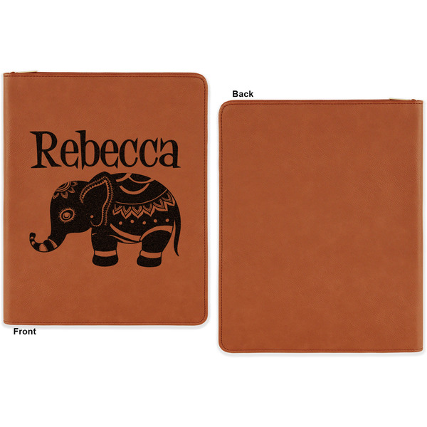 Baby Elephant Cognac Leatherette Zipper Portfolios with Notepad - Single Sided - Apvl