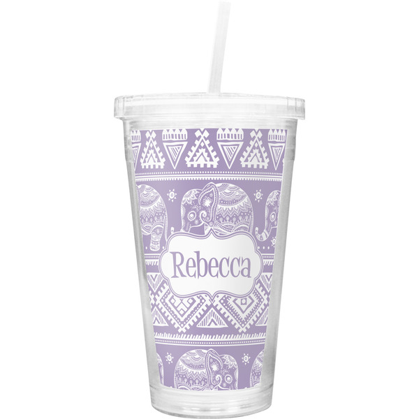 Custom Baby Elephant Double Wall Tumbler with Straw (Personalized)
