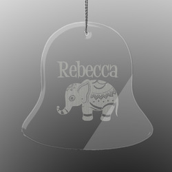 Baby Elephant Engraved Glass Ornament - Bell (Personalized)