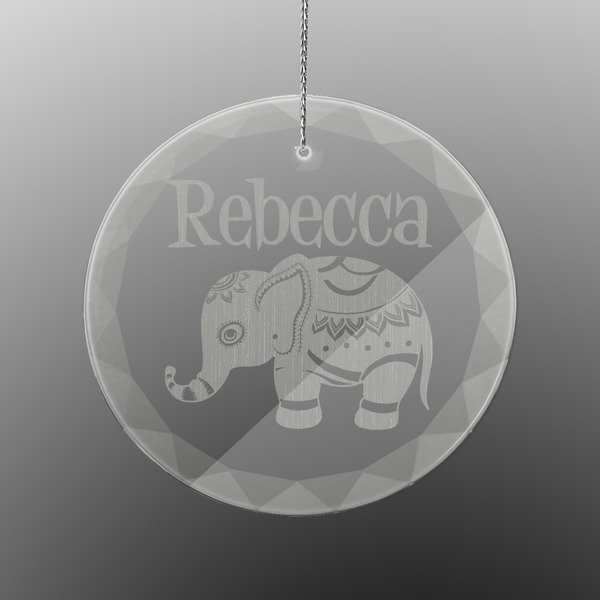 Custom Baby Elephant Engraved Glass Ornament - Round (Personalized)