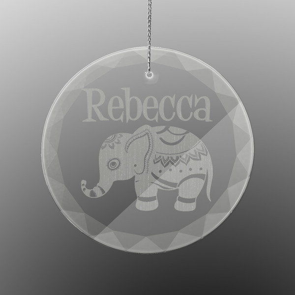Baby Elephant Engraved Glass Ornament - Round (Front)