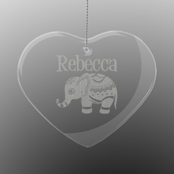 Baby Elephant Engraved Glass Ornament - Heart (Personalized)