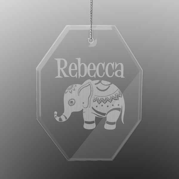 Baby Elephant Engraved Glass Ornaments - Octagon