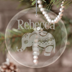 Baby Elephant Engraved Glass Ornament (Personalized)