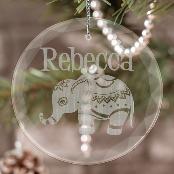 Custom Baby Elephant Engraved Glass Ornament (Personalized)