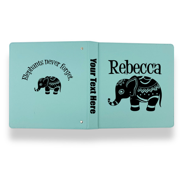 Baby Elephant Leather Binder - 1" - Teal - Back Spine Front View