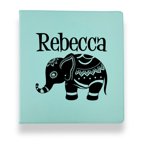 Custom Baby Elephant Leather Binder - 1" - Teal (Personalized)