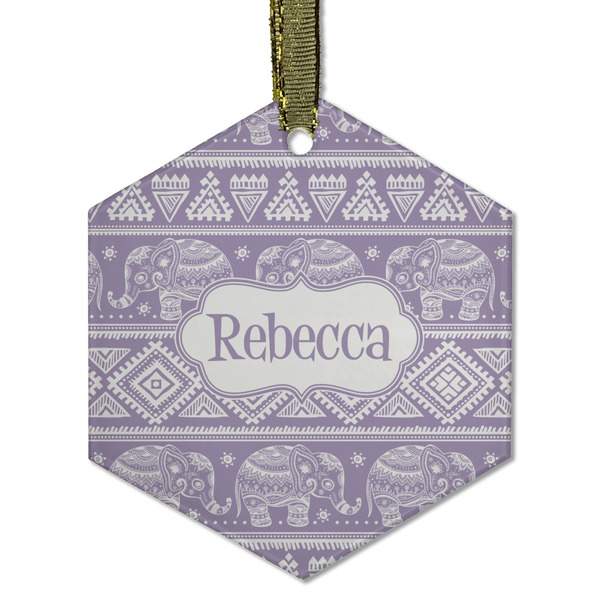 Baby Elephant Frosted Glass Ornament - Hexagon