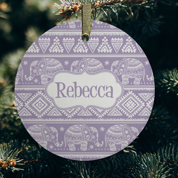 Baby Elephant Frosted Glass Ornament - Round (Lifestyle)