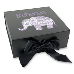 Baby Elephant Gift Box with Magnetic Lid - Black (Personalized)