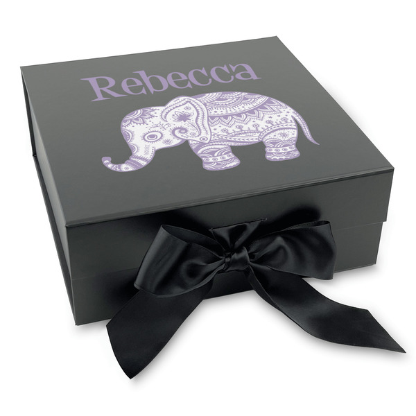 Custom Baby Elephant Gift Box with Magnetic Lid - Black (Personalized)