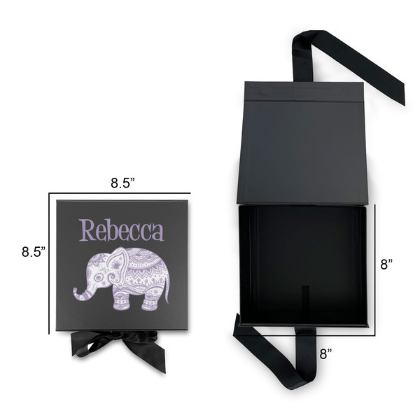 Baby Elephant Gift Boxes with Magnetic Lid - Black - Open & Closed