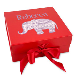 Baby Elephant Gift Box with Magnetic Lid - Red (Personalized)