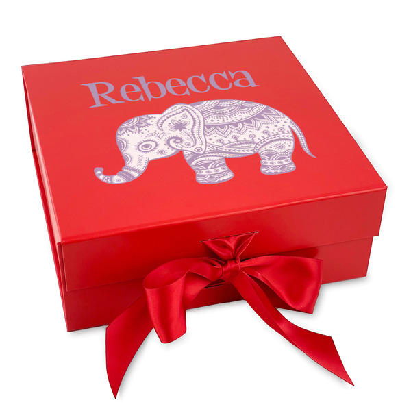Custom Baby Elephant Gift Box with Magnetic Lid - Red (Personalized)