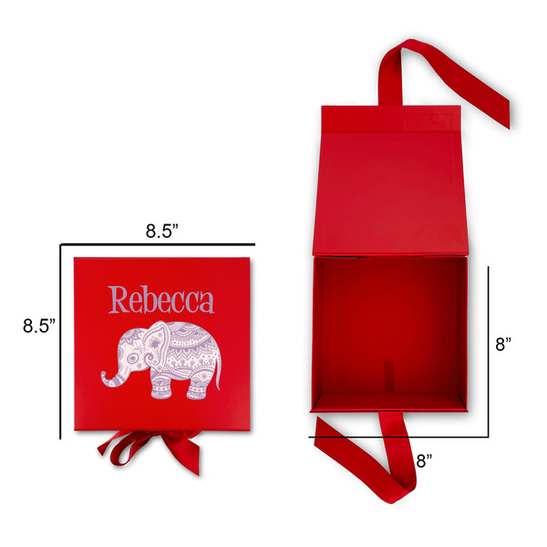 Baby Elephant Gift Boxes with Magnetic Lid - Red - Open & Closed