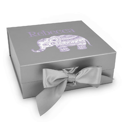 Baby Elephant Gift Box with Magnetic Lid - Silver (Personalized)