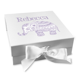 Baby Elephant Gift Box with Magnetic Lid - White (Personalized)