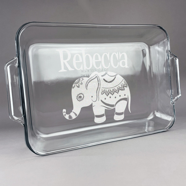 Custom Baby Elephant Glass Baking Dish with Truefit Lid - 13in x 9in (Personalized)