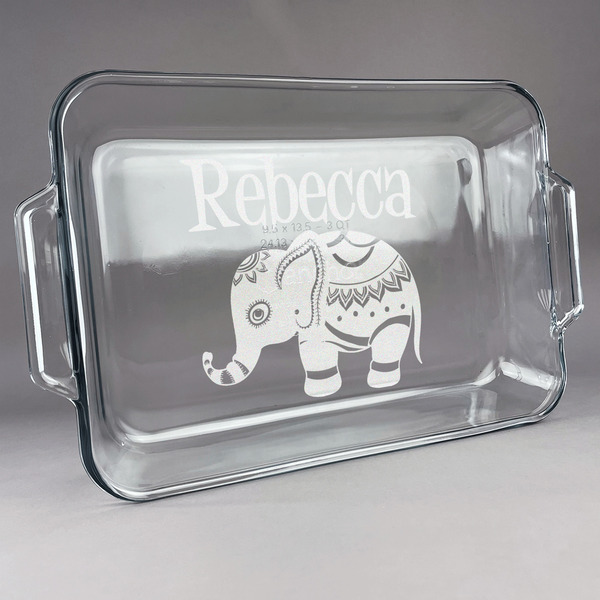 Custom Baby Elephant Glass Baking Dish - 13in x 9in (Personalized)