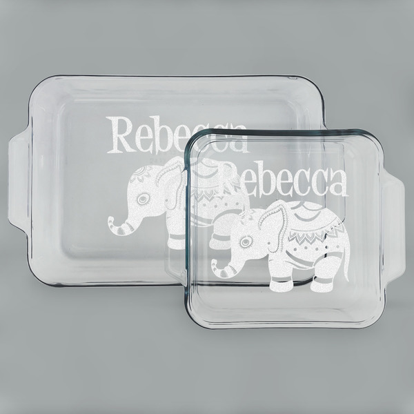 Custom Baby Elephant Set of Glass Baking & Cake Dish - 13in x 9in & 8in x 8in (Personalized)