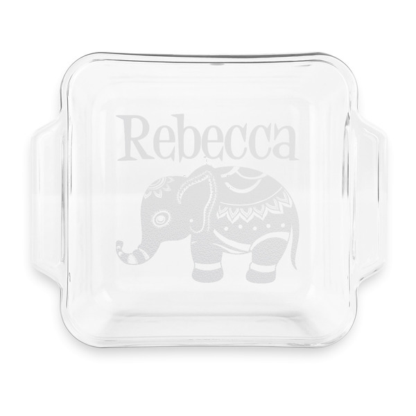 Custom Baby Elephant Glass Cake Dish with Truefit Lid - 8in x 8in (Personalized)