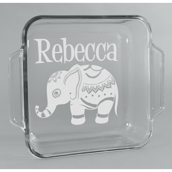 Custom Baby Elephant Glass Cake Dish - 8in x 8in (Personalized)
