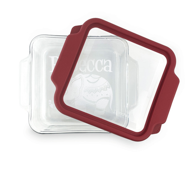 Baby Elephant Glass Cake Dish - FRONT w/lid  (8x8)
