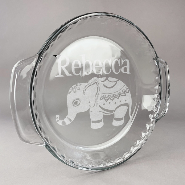 Custom Baby Elephant Glass Pie Dish - 9.5in Round (Personalized)