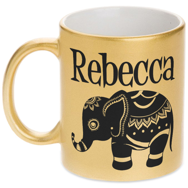 Custom Baby Elephant Metallic Gold Mug (Personalized)